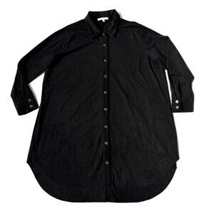 Sympli Womens 18 Button Front Black Shirt Dress Suede Lagenlook Long Artsy